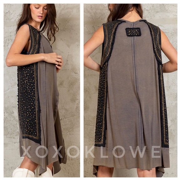 POL Rhinestone Studded Sleeveless Midi Cardigan with Pointed Hem - Picture 14 of 16